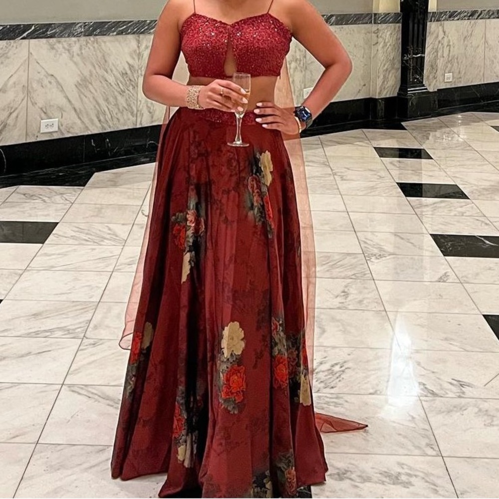 Beautiful red lehenga with red sequin blouse
